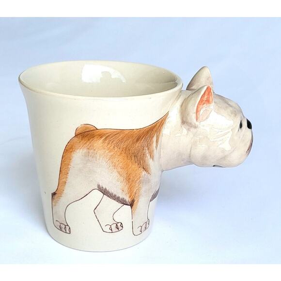 French Bulldog Dog White Coffee Mug Porcelain Hand Painted 3D Animal Shaped - Picture 2 of 8